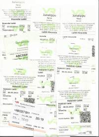 VR i- valtionrautatiet  junalippu 2008-2013yht 10 kpl erä