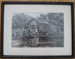 Paavo Sainio,  "Pyykkiranta" mustaliitu   koko 21x27 cm