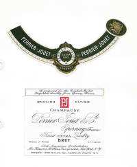 errier-Jouët "English Cuvée" Extra Dry / Brut -samppanja 1940-50 luku viinaetiketti