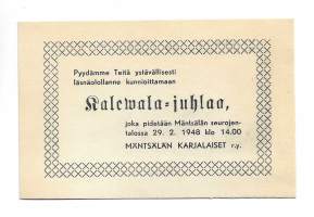 Kutsu Kalewala-juhlaan Mäntsälän Seurojentalo 1948