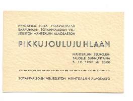 Kutsu Pikkujoulujuhlaan Mäntsälän Seurojentalo 1950