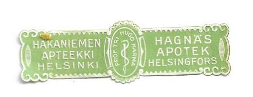Hakaniemen Apteekki - apteekkietiketti 1950-luku