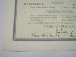 Vanajan Autotehdas Oy, Helsinki 1951, 1 000 osaketta, 1 000 000 mk -osakekirja