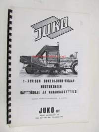 Juko 1-rivisen sokerijuurikkaannostokoneen käyttöohje ja varaosaluettelo alkaen valmistusnumerosta S 1-2700