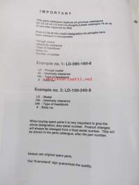 Kverneland Modell LD kyntöaura -varaosaluettelo englanniksi