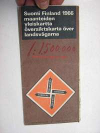 Suomi Finland 1966 maanteiden yleiskartta - översiktskarta över landsvägarna, Maanmittaushallitus 1966