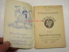 Lauluja Sånger Lieder nr 17 ravintola Grinzing Helsinki