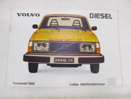 Volvo Diesel vuosimalli 1980 -lisäys käyttöohjekirjaan 242, 244, 245