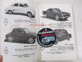 Autokäsikirja - Bilhandboken 1960 - Autolla korkeampaan elintasoon - Med bil till högre levnadsstandard -kuvasto ja tekniset tiedot Suomeen tuotavissa /