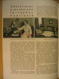 Oma Koti 1933 nr 3 Kansi Martta Wendelin, aihe : nainen kuorii perunoita