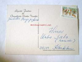 postikortti   tonttu ja puu