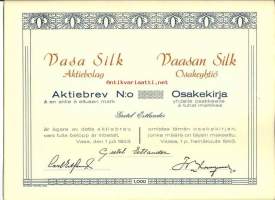 Vasa Silk-Vaasan Silkki  Oy, 1000 mk osakekirja,  Vaasa 1.7.1943