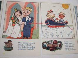 Hauska korttisarja, 10 kpl postikortit 1940-luvulta (korttitaiteilija Harry Nieminen)