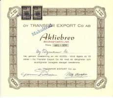 Transfer Export  Oy,   osakekirja,  Turku