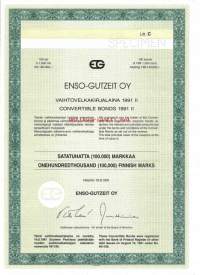 Enso-Gutzeit  Oy, vaihtovelkakirjalaina  1991/II   Litt C 100 000 mk, Helsinki 19.8.1991
