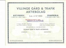 Villinge Gård &amp; Trafik Ab , Litt A 100 mk  osakekirja, 30.5.1941