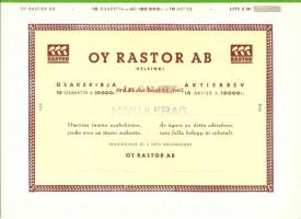 Rastor Oy, 10x10 000 mk , osakekirja, Helsinki  17.4.1952