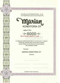 Marian Konditoria Oy  5000 mk , osakekirja, Helsinki