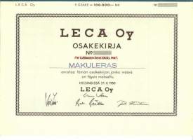 Leca Oy 100 000 mk , osakekirja, Helsinki 31.5.1950