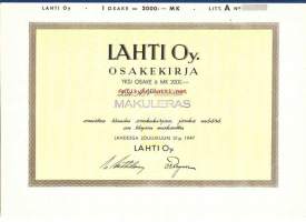 Lahti Oy 2000 mk , osakekirja, Lahti 31.12.1947