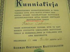 Suomen Opettajain Raittiusliitto, toivonliittojen raittiuskirjoituskilpailu, Kaino  Salminen 1939 -kunniakirja