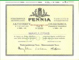 Fennia Vakuutus Oy Ab   Litt B 10x1 000 mk , osakekirja, Helsinki 31.12.1948