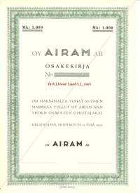 Airam Oy Ab 1 000 mk , osakekirja, Helsinki 19.4.1950