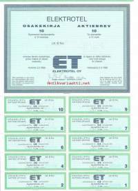 ET Elektrotel Oy  Litt C 10x10 mk   , osakekirja,  Helsinki 2.5.1989