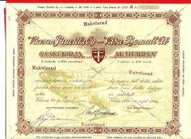 Vaasan Puuvilla  Oy,  5x 800 mk  osakekirja, Vaasa 24.9.1940