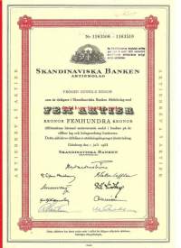 Skandinaviska Banken Ab , 500 kr  osakekirja  , Göteborg 1953