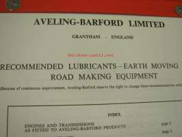 Aveling-Barford recommended lubricants - earth moving and road making equipment -suositellut voiteluaineet