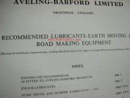Aveling-Barford recommended lubricants - earth moving and road making equipment -suositellut voiteluaineet