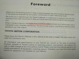 Toyota Hilux &amp; 4-Runner owner´s manual -käyttöohjekirja englanniksi