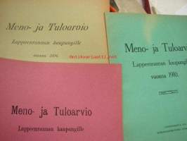 Meno- ja tuloarvio Lappeenrannan kaupunki, erilliset painokset vuuosille 1902, 1904, 1908, 1910, 1911, 1912, 1928