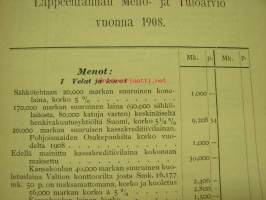 Meno- ja tuloarvio Lappeenrannan kaupunki, erilliset painokset vuuosille 1902, 1904, 1908, 1910, 1911, 1912, 1928