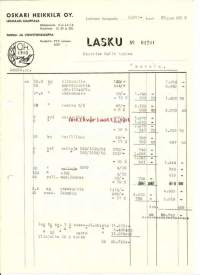 Osakari Heikkilä Oy  - lasku 61701 ,  firmalomake 1952