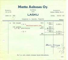 Martta Aaltonen Oy  - lasku nr 769  ,  firmalomake 1952