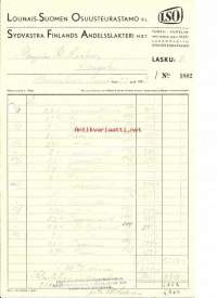 Lounais-Suomen Osuusteurastamo R.L  - lasku nr 1802  ,  firmalomake 1952