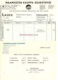 Maamiesten Kauppa  Oy  - lasku, liikekirje ,  firmalomake 1952