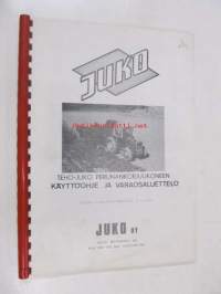 Juko Teho-Juko perunankorjuukoneen käyttöohje ja varaosaluettelo alkaen valmistusnumerosta N 5-2100