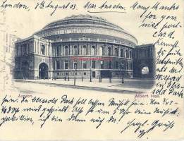 London Albert Hall- paikkakuntakortti- , kulkenut  1903   merkki pois