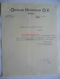 Ostolan Höyrysaha O.Y. Ähtäri 31.5.1927 -asiakirja