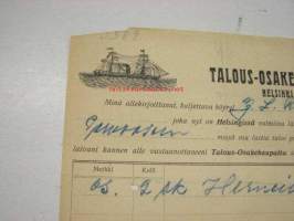 Höyrylaiva J.L. Runeberg / Talousosakekauppa 16.10.1922 -konossomentti / laivarahtikirja