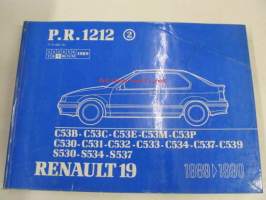 Renault 19 1989&gt;1990  P.R. 1212 2 C53B, C53C, C53E, C53M, C53P, C530, C531, C532, C533, C534, C537, C539, S530, S534, S537 9/1989 varaosaluettelo