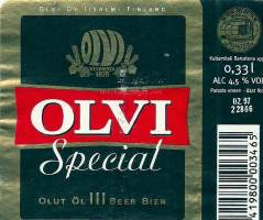 Olvi Special  Olut III -  olutetiketti