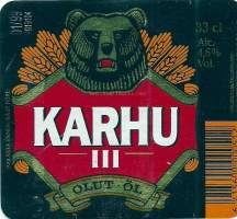 Karhu III olut -  olutetiketti