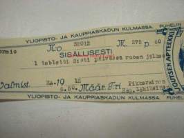 Joutsen Apteekki Turku, 6.12.1951 -apteekkisignatuuri