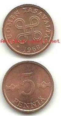 5 penniä  1968