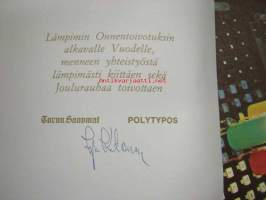 TS-Yhtymä, Polytypos Oy -joulukortteja 5 kpl, painettu allekirjoitus Irja Ketonen