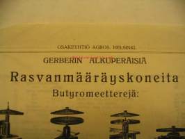 Gerberin rasvanmääräyskoneita Agros myyntiesite v. 1910
